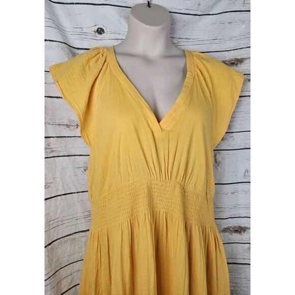 Old Navy Yellow Orange Gauze Dress XXL Petite Ruffled Maxi Flutter Slv Cotton - Picture 7 of 10